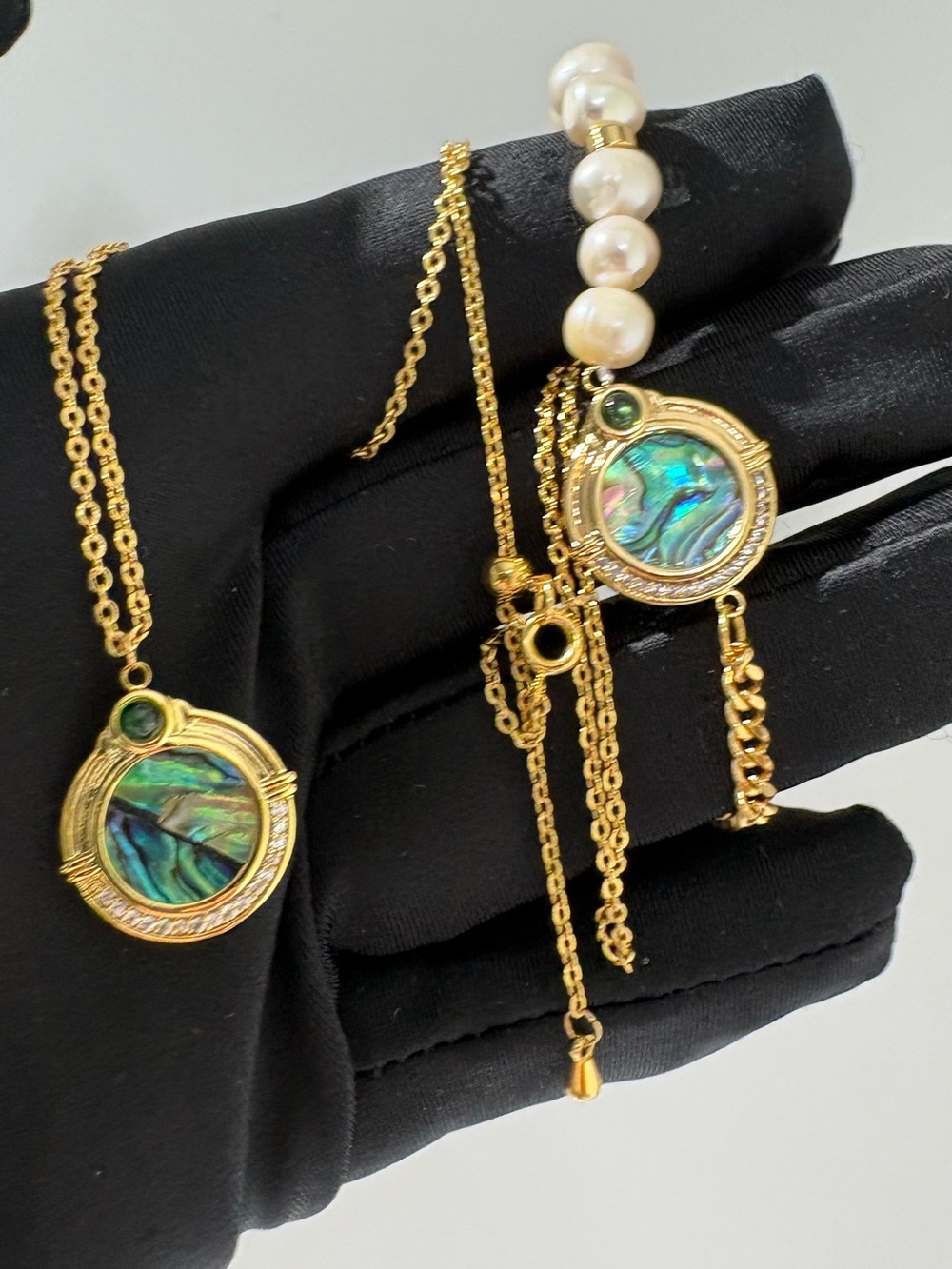 Pearl & Abalone Shell Necklace & Bracelet Set